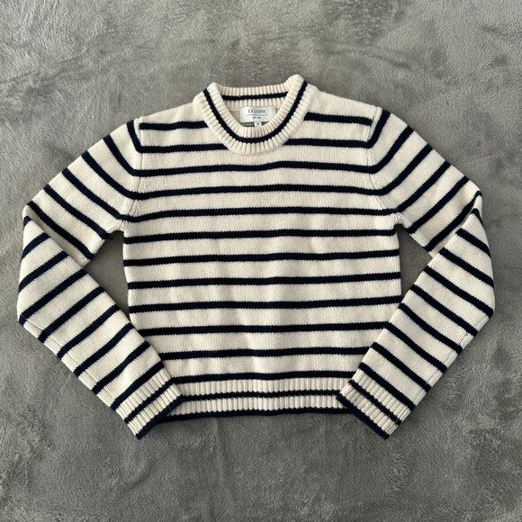 *Flawed* La Ligne 100% Cashmere Sweater Women's MEDIUM Cream Navy Stripe - Picture 1 of 5